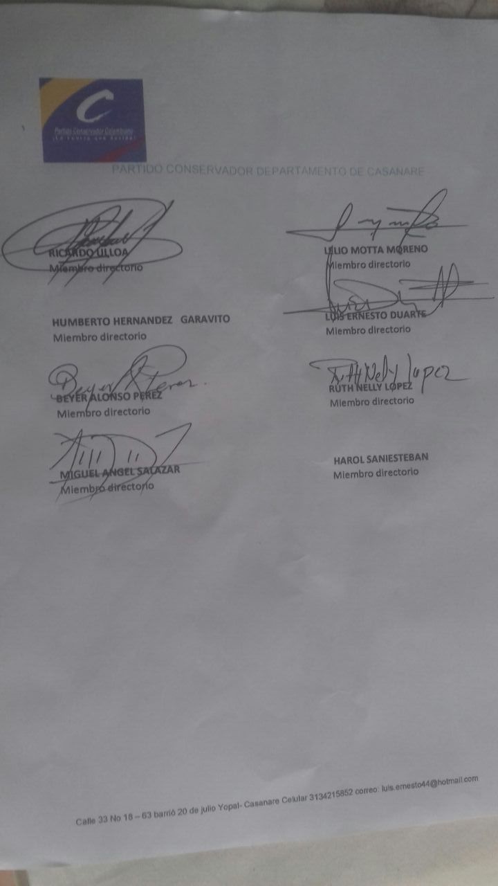 Acta suscrita con miembros del Partido Conservador /