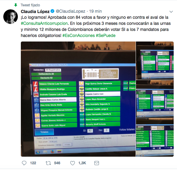 Trino de la senadora Claudia López.