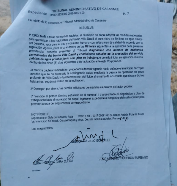 Tribunal le dio 48 horas a la Alcaldía de Yopal para garantizar suministro de agua