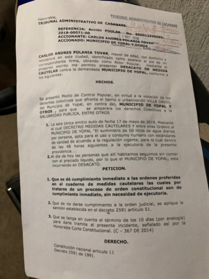 Carlos Polanía presentó ante el Tribunal un incidente de desacato.