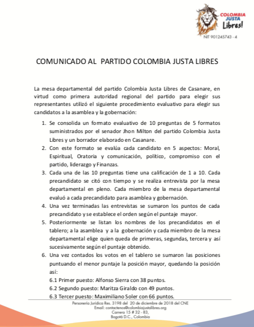 Colombia Justa Libres Aun No Asigna Aval Para El Candidat A La Gobernacion De Casanare