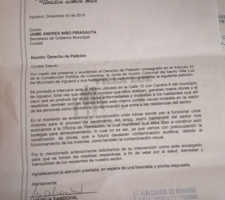 Carta a la secretaría de Gobierno.