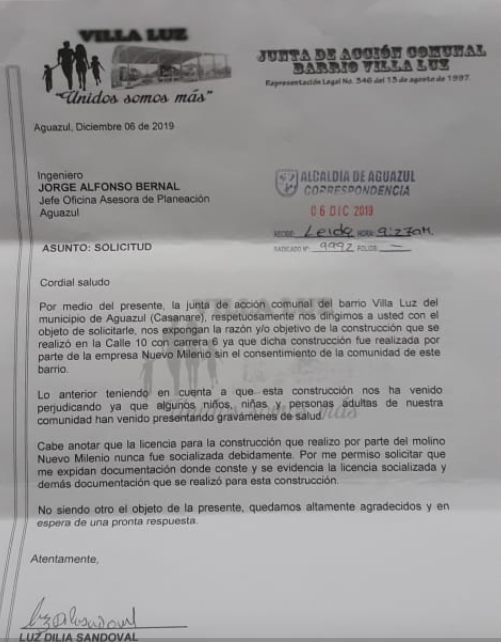 Carta a Planeación Municipal.